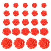 60 Pcs Red Resin Rose Flower Beads, 5 Size Flatback Flower Charm