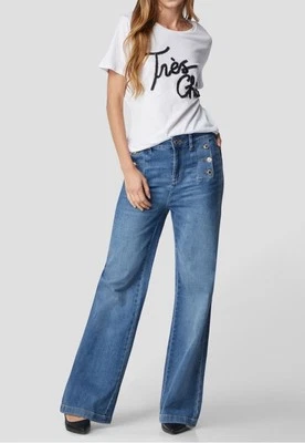 Karl Lagerfeld Women Top Tres Chic Fringe-Logo on White T Shirt Size XL NWOT