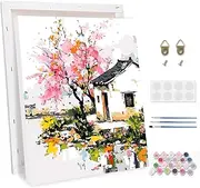 TOSTOG Paint by Numbers Adults with Frame, House by The Lake Acrylic Painting Set, DIY Hand-Painted Oil Painting Kit, Paint by Numbers, Adult Beginner, Home Decoration, 30 x 40 cm