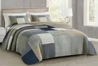 Addy 3-Piece Navy Blue White Gray Taupe Plaid Patchwork Quilt Set - Pre-Washe...