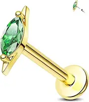 [Jewseen] 14K Gold Cartilage Stud Earring 16g Flat Back Helix Tragus Conch Piercing JewelryPush-in Labret Stud for Women
