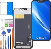 Display for iPhone 13 LCD Screen Replacement FHD Touchscreen 3D Touch Face ID Digitizer Frame Assembly, Waterproof Adhesive, Repair Kits