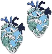 VGOL 2PCS Ocean in Heart Patches Embroidered Sewing Iron-on Applique Badge for Clothing Hats Backpacks Jeans Repairing DIY Decoration Accessories