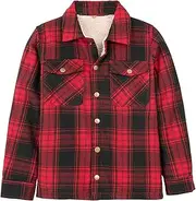 [ZENTHACE] Toddlers and Kids Boys Girls Sherpa Lined Snap Flannel Shirt Jacket,Cozy Plaid Flannel Shacket (Gender-Neutral)
