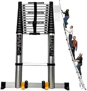 6.2 m telescopic ladder with stabiliser bar, aluminium extension ladder, non-slip, 150 kg load capacity, height adjustable from 5 to 8 m