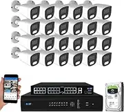 GW Security 32 Channel 12MP NVR 4K Security Camera System with 24 x 8MP PoE Spotlight Color Night Vision Outdoor/Indoor Microphone Bullet Cameras, Smart AI Human/Vehicle Detection