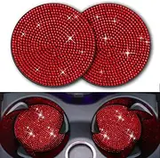 Bling Cup Holder Insert Coaster- 2.75 inch Silicone Anti-Slip Shockproof, Universal Fashion Car Interior Accessories for Women (Red, 2 PCS)