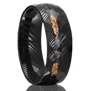 Black Damascus Steel Rings for Men 8mm Men's Engagement Wedding Bands Hammere...