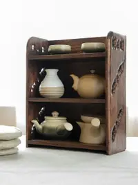 在飛比找樂天市場購物網優惠-東南亞柚木茶具茶壺茶杯收納八寶閣實木架子做舊仿古掛墻盒子三層