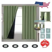 Noise-Reducing Grass Green Blackout Window Curtains – 2 Panel Set for Bedroom