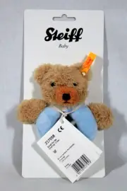 RARE! STEIFF ORIGINAL BEAR BABY BLUE SAFE TEETHING RING W/ RATTLE NEW ON CARD