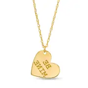Etched "BE MINE" Tilted Heart Pendant in 14K Gold