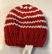 Nordstrom Knit Beanie Hat Red White one Size NWT 100% Acrylic Ladies