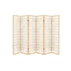 6 Panel Room Divider Screen Foldable Pine Wood Stand Natural
