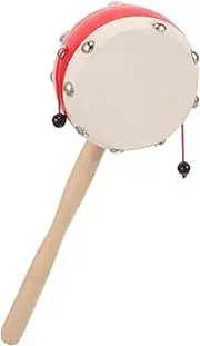 Toyvian Rattle Drum Traditional Sheepskin Musical Instrument for Enhances Hand Eye Coordination and Parent Interaction for Newborns