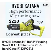 RYOBI ONE+ Katana HP 18V Pruning Saw Battery & Charger Kit,R18XPCS12+ Hard Case