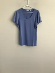 Susan Graver Liquid Knit Top Short Flutter Sleeves - Blue (Sz XXS) a479171 --