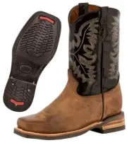 Kids Unisex Western Real Leather Cowboy Boots Brown Square Toe Botas Vaquero