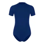 Men's One Piece Short Sleeve Button Crotch Shirt Bodysuit Leotard Romper Pajamas Undershirt blue L
