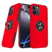 For Apple iPhone 15 Plus/14 Plus Silicon With Ring Stand Shockproof Case Heavy Duty Protective Back Cover (Red)