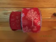 2 SPOOLS RED RIBBON-(1) 2" WIRED WITH GOLD TREES-(1) 20 YARDS-GOLD SPARKLE-#R9-4