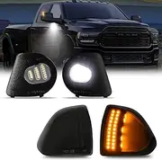 D-Lumina LED Side Mirror Turn Signal Puddle Lights Kit Driver and Passenger Side Smoked Lens for 2010-2018 Dodge Ram 1500 2500 3500 4500 5500 Towing Mirror Lamps, Mirror Lights Puddle Lamps, Pack of 4