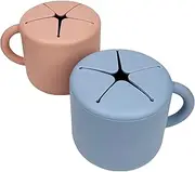BraveJusticeKidsCo. | SiliSnacker™ Snack Cup 2 Pack | Silicone Snack Container | Toddler and Baby Snack Catcher (Dusty Pink & Dusty Blue)