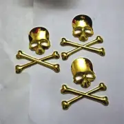 3x Golden Big Skull Chrome Crossbones skeleton Metal Emblem Sticker Badge Decal (for: Porsche)