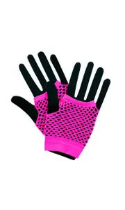 Fingerless Short Neon Pink 80s Fishnet Gloves