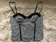 NWT Y2K Plaid Boned Lace Up Back Cupped Corset XL Badydoll Coquette Feminine