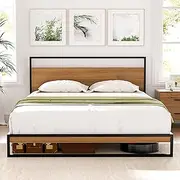 Artiss Double Metal Bed Frame with Headboard, Heavy-Duty 300kg Capacity & Under Bed Storage for Space-Saving Bedrooms, Tool-Free Easy Assembly, Modern Black Finish (Base Only)