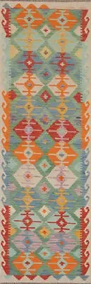 Kilim Kelim Handmade Runner Rugs Flatweave Vibrant Geometric Wool Carpet 3x10