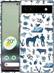 [GlamCase] for Google Pixel 6A 5G, Google Pixel 6A 5G Case - Wild West Desert Animal Pattern Printed Slim & Sleek Cute Hard Plastic Protective Designer Back Phone Case/Cover for Pixel 6A 5G White