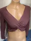 IRIS Mauve Long Sleeve Knit Crop Top w/ Twisted Front - Women's Sz S - NEW