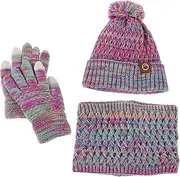 [CATIEBYE] Hat Gloves Winter Hats for Fleece Lined Winter Accessories Pom Pom Beanie Pom Pom Winter Hat Wool Gloves Warm Gloves Knitted Beanie Acrylic Violet