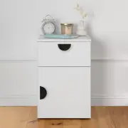 Porto Bedside Table - White - Slim - Half Moon Black