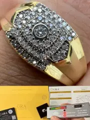 Real MOISSANITE Ring 14k Gold Plated 925 Silver Hip Hop Iced Passes Tester W.GRA