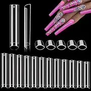600PCS No C Curve Nail Tips for Acrylic Nails Professional, XXXL Clear Nail Tips Straight Square Flat Tips, Extra Long Acrylic Nails Tips Half Cover Fake Nails for Salon and Home DIY 12 Sizes