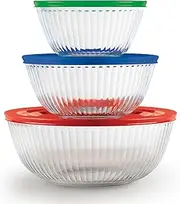 Pyrex Sculpted Large 6-Piece Glass Mixing Bowls, 1.3 QT, 2.3 QT, and 4.5 QT Prepping and Baking Food Storage Set, Dishwasher, Microwave and Freezer Safe