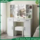 Dressing Table w/ LED Mirror & Drawers Modern Make up Desk Vanity Desk Stool Set