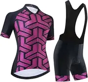[GRTE] Womens Cycling Jersey and Bib Shorts Set,Ladies Cycling Clothing Set Short Sleeve Breathable Quick Dry