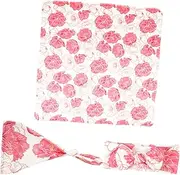 ERINGOGO 1 Set Girl Swaddle Stretchy Receiving Blanket Hat Headband Newborn Shower Present Photo Props Cozy Skin Friendly Design
