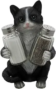 Decorative Black & White Kitty Cat Glass Salt and Pepper Shaker Set with Holder Figurine in Kitten Statues & Sculptures and Pet Kitchen Table Decor Gifts for Cat Lovers