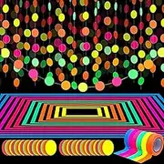 Neon Party Supplies Set, 6 Colours 30m UV Blacklight Reactive Tape, 8.8m Neon Paper Garlands Circle Dots Stars Hanging Decorations for Christmas Wedding Glow Party Christmas Tree Decorations