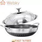 Double Ear 304 Stainless Steel 38cm Non-Stick Stir Fry Cooking Kitchen Wok Pan w