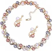 [VERDANVERSE] Luxury Pearl Necklace Earring Set Pearl Necklace Set Fashionable Ear Drops Distinctive Jewelry for Women