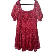 NWT Torrid Red Mini Skater Dress Textured Mesh Lace Puff Short Sleeve Sz 14