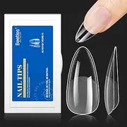 beetles Gel Polish Gel Nail Tips Etch Soft Gel Nail Tips 500Pcs Pre Filed Half Matte Medium Almond Full Cover Nail Tips False Fake Clear Acrylic Press on Nails for DIY Nail Extension and Salon Use