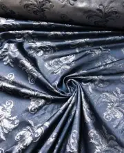 Black Woven Jacquard fabric 60” beautiful navy silver both sides useable brocade