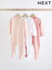 Pink/White 3 Pack 100% Cotton Baby Sleepsuits (0-2yrs) (559624) | $26 - $31
